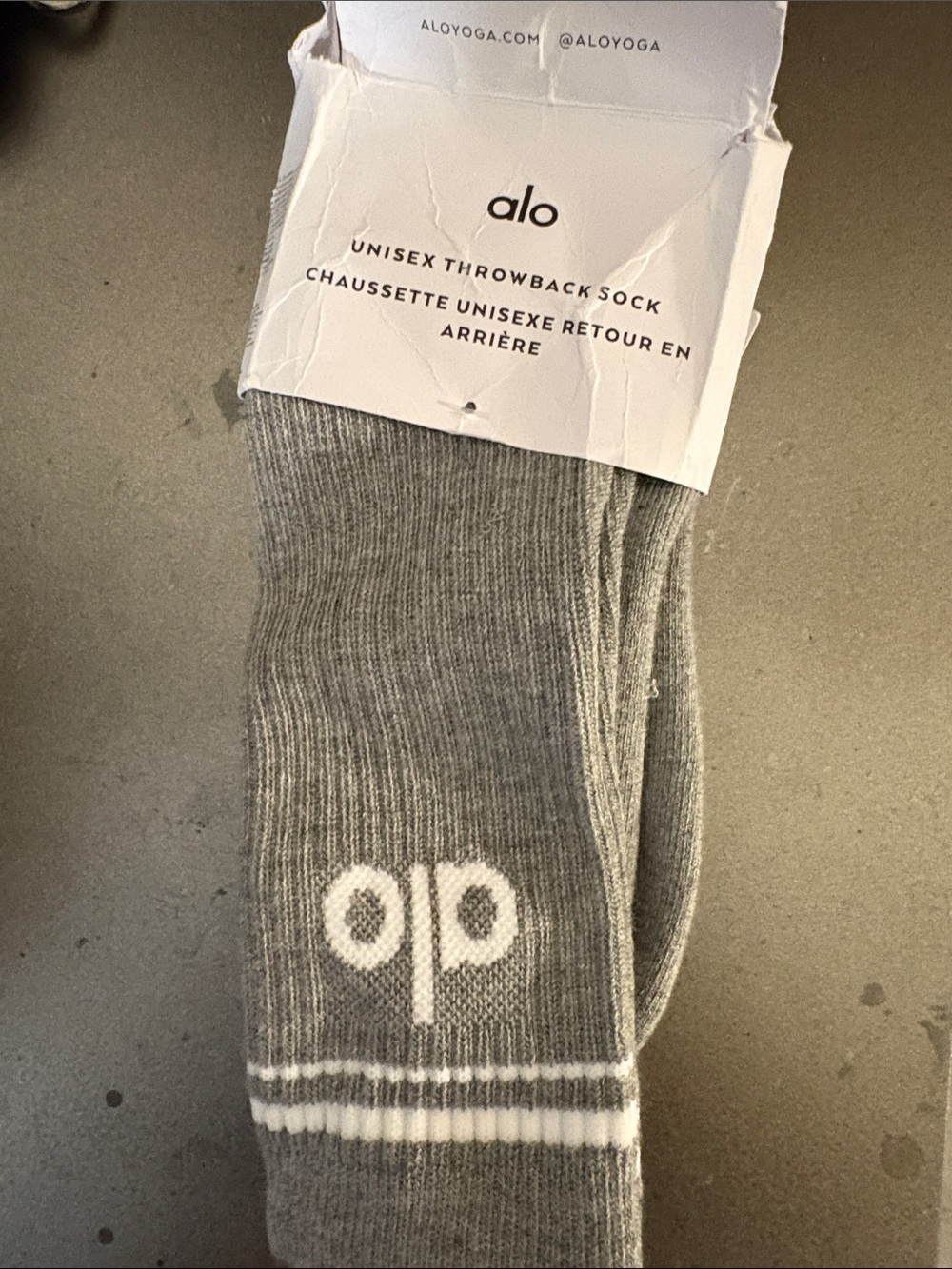 ALO Yoga Gray Ribbed Throwback Crew Socks with White Logo